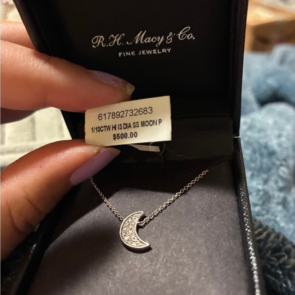 Effy genuine Diamond and Silver Moon Pendant Necklace